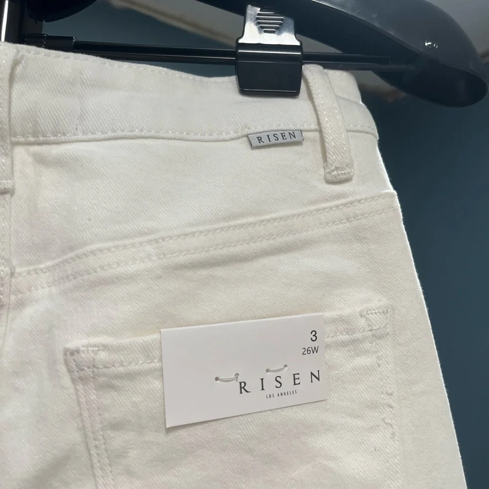 Risen Jill Straight Ankle High Rise White Button Fly Distressed Jeans Size 3 - Picture 4 of 5